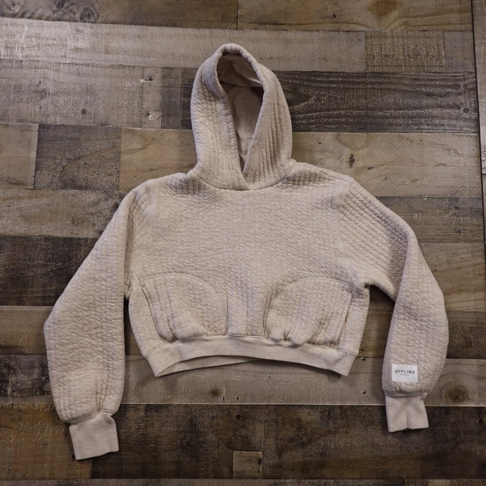 OFFLINE by Aerie‎ Cropped Quilted Hoodie Women’s Small Oatmeal